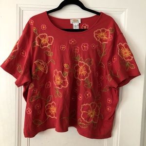 Coral floral embroidered shirt!